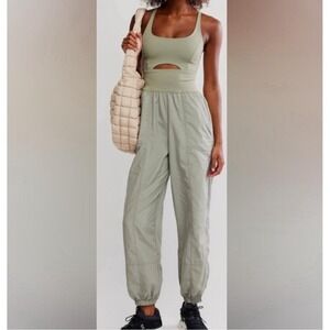 Free People Movement The Way Home Jumpsuit XS Sage Green Cutout Back Zip NWT